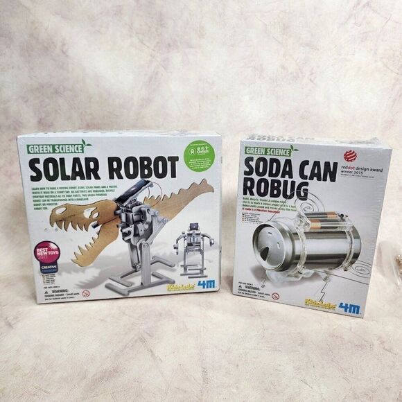 2 - 4M Green Science Solar Robot Dinosaur TRex & Soda Can Robug Sealed - Picture 1 of 7